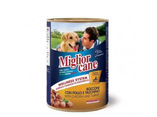 Фото - вологий корм (консерви) Migliorcane (Мігліоркане) Вологий корм для собак, КУРКА, ІНДИЧКА, шматочками