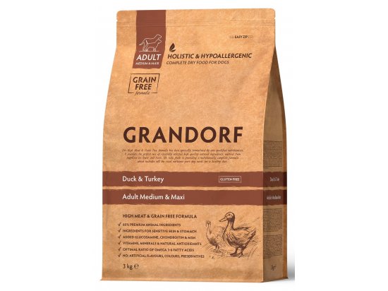 Фото - сухий корм Grandorf (Грандорф) Duck & Turkey Adult Medium & Maxi Breeds сухий корм для собак середніх і великих порід КАЧКА та ІНДИЧКА
