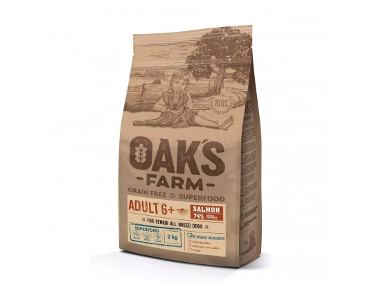 Фото - сухий корм Oak's Farm Salmon Adult 6+ All Breed беззерновий корм для собак всіх порід старше 6 років ЛОСОСЬ