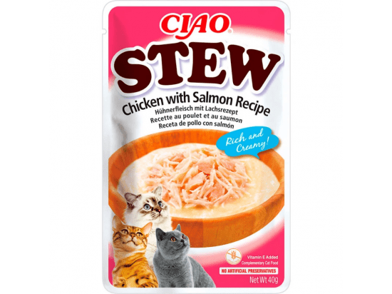 Фото - вологий корм (консерви) Inaba Cat Ciao Stew Chicken with Salmon вологий корм для котів вершкове рагу КУРКА з ЛОСОСЕМ