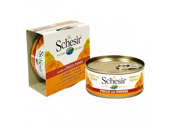 Фото - вологий корм (консерви) Schesir (Шезир) консерви для собак Курча та папайя