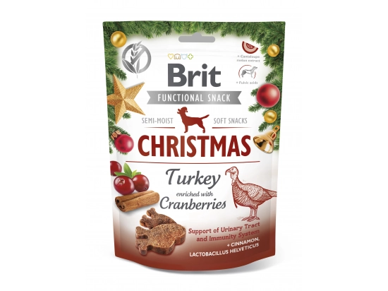 Фото - ласощі Brit Care Dog Functional Snack Christmas Turkey & Cranberries різдвяні ласощі для собак ІНДИЧКА та ЖУРАВЛИНА