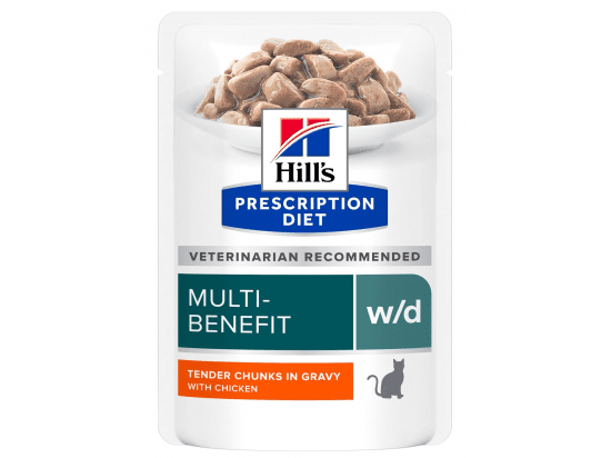Фото - ветеринарные корма Hill's Prescription Diet w/d Multi-Benefit Chicken влажный корм для кошек при сахарном диабете и избыточном весе КУРИЦА, пауч