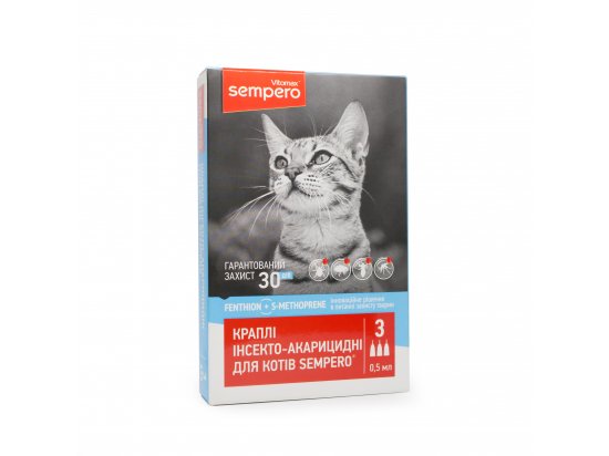 Фото - від бліх та кліщів Vitomax Sempero Інсектоакарицидні краплі на холку від бліх та кліщів для кішок