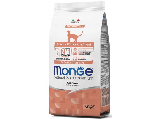Фото - сухой корм Monge Cat Monoprotein Adult Salmon сухой монопротеиновый корм для кошек ЛОСОСЬ