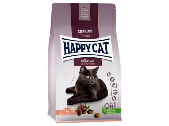 Фото - сухой корм Happy Cat STERILISED ATLANTIK-LACHS корм для стерилизованных кошек и кастрированных котов ЛОСОСЬ