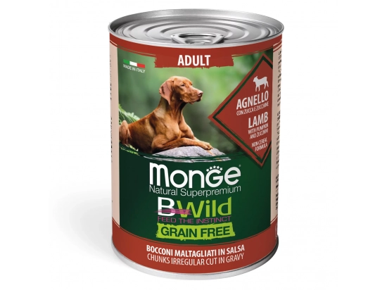 Фото - вологий корм (консерви) Monge Dog Bwild Grain Free Adult Lamb, Pumpkin & Zucchini вологий корм для собак ЯГНЯ, ГАРБУЗ та КАБАЧКИ
