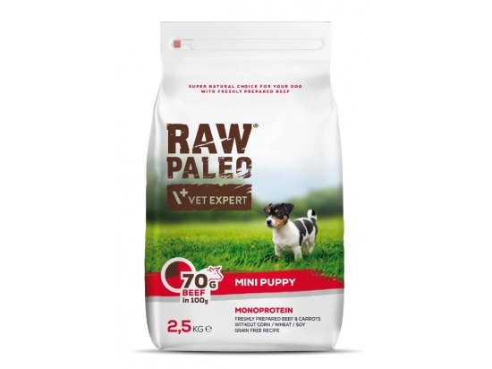 Фото - сухий корм Vet Expert Raw Paleo (Роу Палео) Mini Puppy Beef сухий корм для цуценят міні порід ЯЛОВИЧИНА