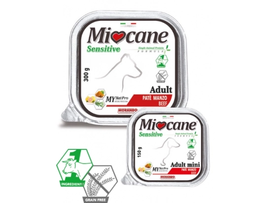 Фото - вологий корм (консерви) Morando MioCane (Морандо Міокане) Sensitive Monoprotein монопротеїнові беззернові консерви для собак З ЯЛОВИЧИНОЮ