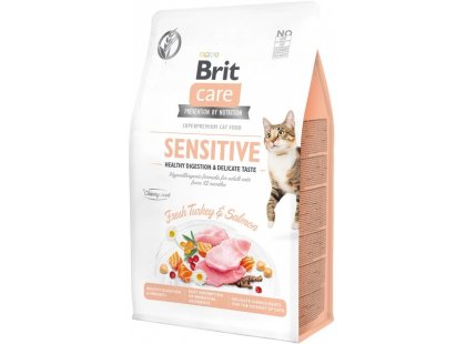 Фото - сухий корм Brit Care Cat Grain Free Sensitive Turkey & Salmon беззерновий корм для вибагливих кішок із чутливим травленням ИНДИЧКА та ЛОСОСЬ