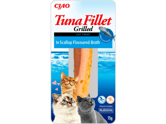 Фото - ласощі Inaba Cat Grilled Tuna Fillet in Scallop Broth ласощі для котів ФІЛЕ ТУНЦЯ В БУЛЬЙОНІ З МОРСЬКИХ ГРЕБІНЦІВ