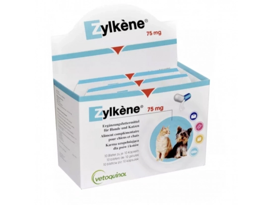 Фото - седативні препарати (заспокійливі) Vetoquinol (Ветогінол) Zylkene (Зілкене) антистресові капсули для собак і кішок