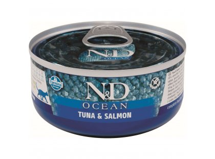 Фото - вологий корм (консерви) Farmina (Фарміна) N&D Grain Free Ocean Tuna & Salmon вологий беззерновий корм для котів ТУНЕЦЬ і ЛОСОСЬ