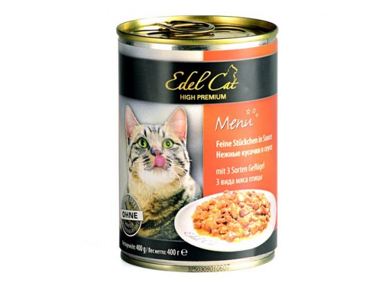 Фото - влажный корм (консервы) Edel Cat (Эдель Кeт) mit 3 Sorten Geflugel - консервы для кошек - кусочки в соусе (3 вида мяса птицы)