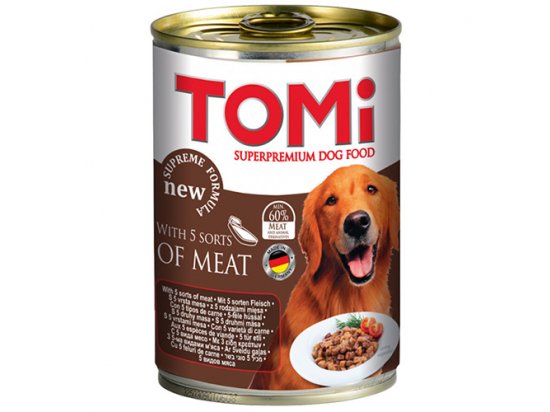 Фото - вологий корм (консерви) TOMi 5 kinds of meat консерви для собак - шматочки в соусі, 5 видів м'яса