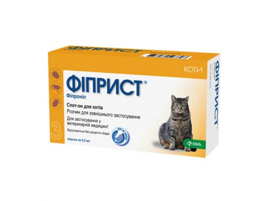Krka FIPRIST SPOT-ON (ФИПРИСТ ОТ БЛОХ И КЛЕЩЕЙ) капли на холку для кошек, 1 пипетка х 0,5 мл - 2 фото