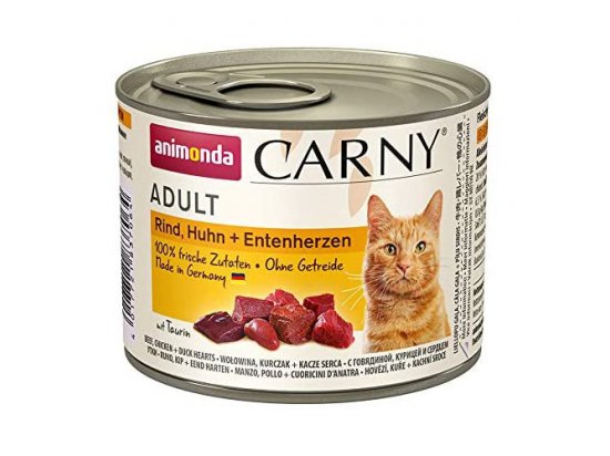 Фото - вологий корм (консерви) Animonda Carny Adult Rind, Huhn+Entenherzen Консерви для кішок з яловичиною, куркою та серцем качки, шматочки в соусі