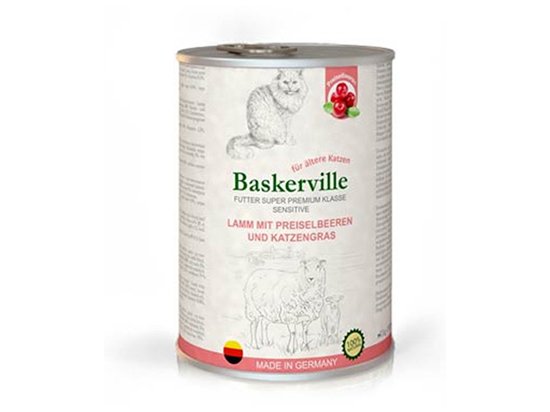 Фото - вологий корм (консерви) Baskerville Sensitive ЯГНЯ - КЛЮКВА І КОТЯЧА М'ЯТА консерви для котів