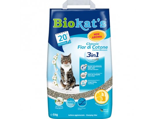 BioKats Classic 3in1 Fior de cotton Комкующийся наполнитель для кошачьего туалета с нежным ароматом хлопка