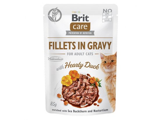 Фото - влажный корм (консервы) Brit Care Cat Fillets in Gravy Duck, Sea Buckthorn & Nasturtium консервы для кошек УТКА В СОУСЕ