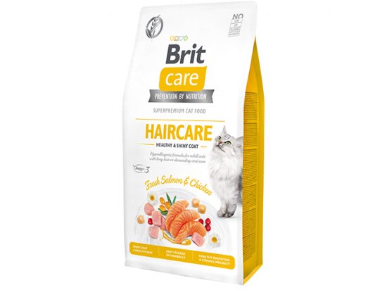 Фото - сухий корм Brit Care Cat Grain Free Haircare Healthy & Shiny Coat беззерновий сухий корм для кішок з довгою шерстю КУРКА та ЛОСОСЬ