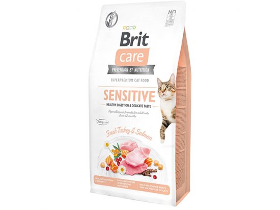 Фото - сухой корм Brit Care Cat Grain Free Sensitive Turkey & Salmon беззерновой корм для привередливых кошек с чувствительным пищеварением ИНДЕЙКА и ЛОСОСЬ