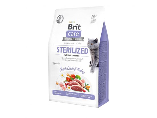 Фото - сухой корм Brit Care Cat Grain Free Sterilized Weight Control Dack & Turkey беззерновой корм для стерилизованных кошек с лишним весом УТКА и ИНДЕЙКА