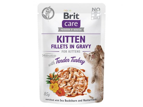 Фото - вологий корм (консерви) Brit Care Cat Kitten Fillets in Gravy Tender Turkey консерви для кошенят ІНДИЧКА В СОУСІ