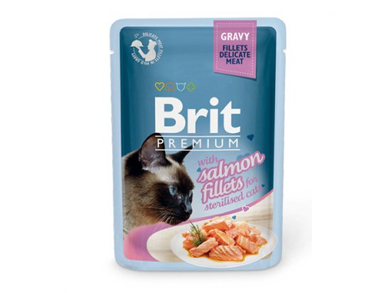Фото - вологий корм (консерви) Brit Premium Cat Sterilised Salmon Fillets Gravy консерви для стерилізованих котів шматочки в соусі ЛОСОСЬ
