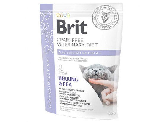 Фото - ветеринарні корми Brit Veterinary Diet Cat Grain Free Gastrointestinal Herring & Pea беззерновий сухий корм для кішок при порушеннях травлення ОСЕЛЕДЕЦЬ та ГОРОХ