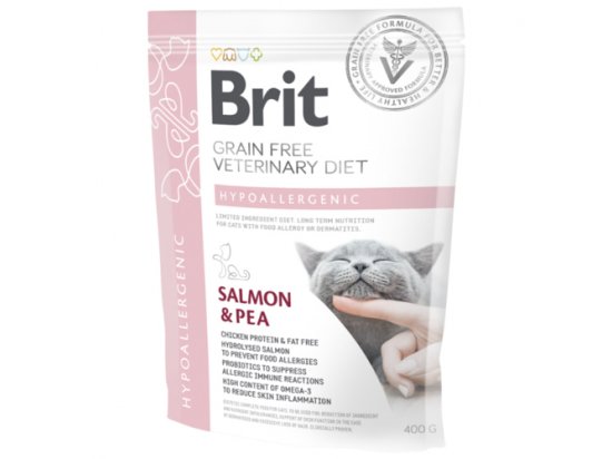 Фото - ветеринарні корми Brit Veterinary Diet Cat Grain Free Hypoallergenic Salmon & Pea сухий беззерновий гіпоалергенний корм для кішок ЛОСОСЬ та ГОРОХ