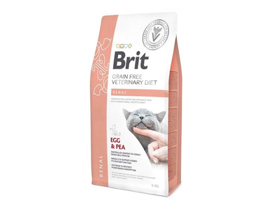Фото - ветеринарные корма Brit Veterinary Diet Cat Grain Free Renal Egg & Pea беззерновой сухой корм для кошек при заболеваниях почек ЯЙЦА и ГОРОХ