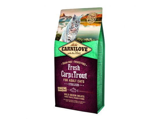 Фото - сухой корм Carnilove FRESH CARP & TROUT STERILISED беззерновой корм для стерилизованных кошек и котов КАРП и ФОРЕЛЬ