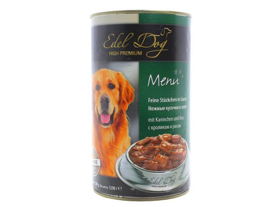 Фото - вологий корм (консерви) Edel Dog (Едель Дог) mit Kaninchen und Reis - консервований корм для собак КРОЛИК - РИС