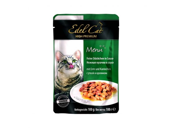 Фото - вологий корм (консерви) Edel Cat (Едель Кeт) mit Ente und Kaninchen - консерви для котів - шматочки в соусі, качка та кролик