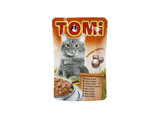 Фото - влажный корм (консервы) TOMi Goose+Liver консервы для кошек - кусочки в соусе, гусь и печень (пауч)