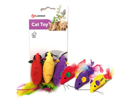 Фото - игрушки Flamingo SUPERMOUSE мышь c перьями и кошачьей мятой, игрушка для котов, 3 шт