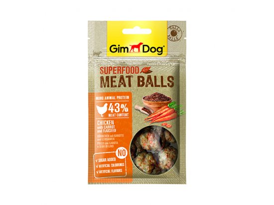 Фото - лакомства Gimdog Superfood мясные шарики для собак Курица с морковью и семенами льна, 70 г