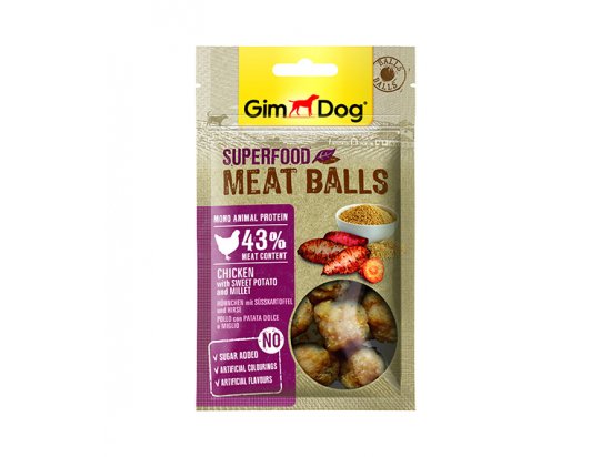 Фото - ласощі Gimdog Superfood мясные шарики для собак Курица с бататом и просом
