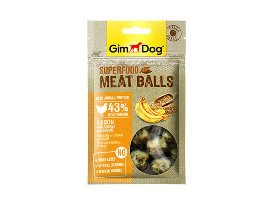 Фото - лакомства Gimdog Superfood мясные шарики для собак Курица с бананом и сезамом
