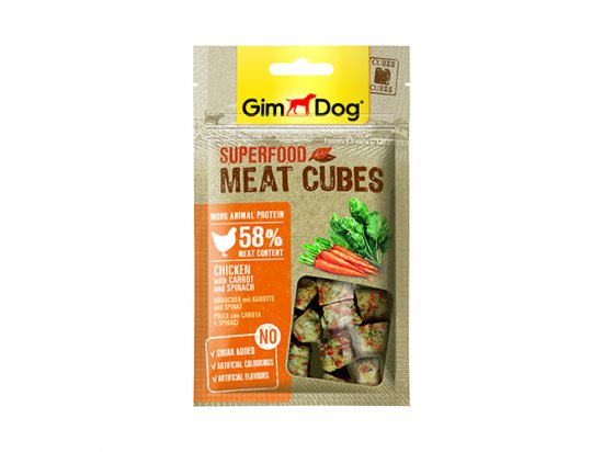 Фото - ласощі Gimdog Superfood мясные кубики для собак Курица с морковью и шпинатом
