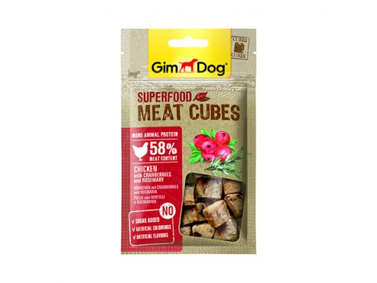 Фото - лакомства Gimdog Superfood мясные кубики для собак Курица с клюквой и розмарином