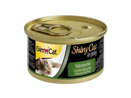 Фото - влажный корм (консервы) Gimcat (Джимкет) SHINY CAT JELLY (КУРИЦА & ТРАВА В ЖЕЛЕ) консервы для кошек