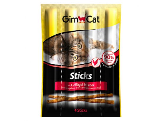 Фото - лакомства Gimcat Sticks mit Geflügel und Lebel - мясные палочки для кошек ПТИЦА и ПЕЧЕНЬ