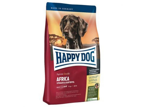 Фото - сухий корм Happy Dog (Хепі Дог) SUPREME SENSIBLE AFRICA (СУПРИМ АФРИКА СТРАУС КАРТОПЛЯ) корм для середніх і великих порід собак з чутливим травленням