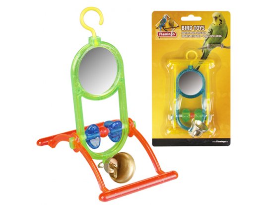 Фото - іграшки Flamingo (Фламінго) MIRROR+BELL Іграшка для папуг дзеркало з дзвіночком і жердинкою