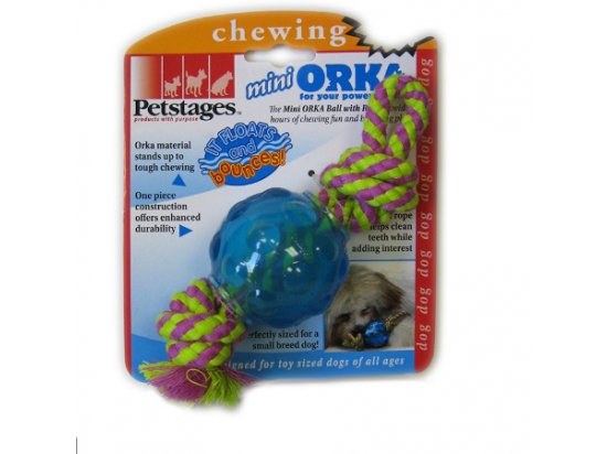 PETSTAGES Mini Orka Ball with rope Орка мини мячик с канатиками - игрушка для собак, 22 x 6 x 6 cм  - 2 фото