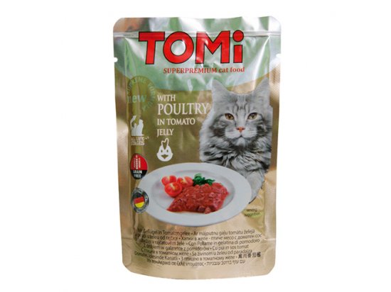 Фото - влажный корм (консервы) Tomi (Томи) POULTRY IN TOMATO JELLY (ПТИЦА В ТОМАТНОМ ЖЕЛЕ) консервы для кошек, пауч