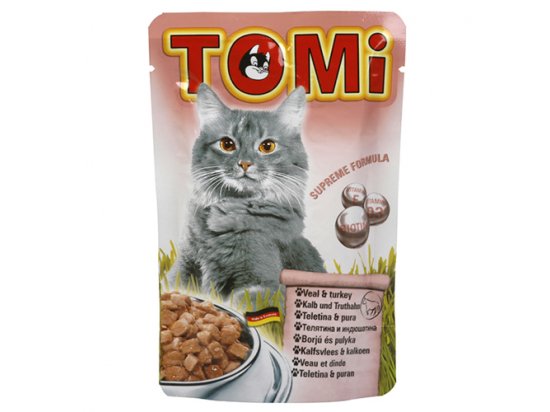 Фото - вологий корм (консерви) TOMi Veal+Turkey консерви для кішок - шматочки в соусі, телятина та індичка (пауч)