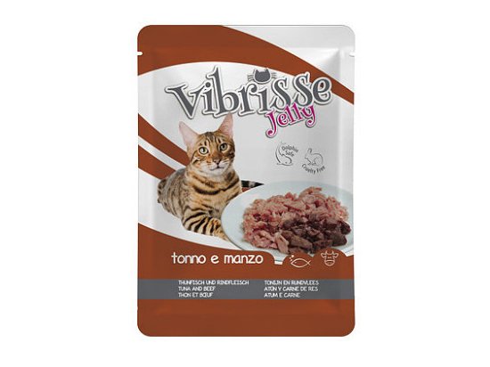 Фото - вологий корм (консерви) Vibrisse Jelly ТУНЕЦЬ І ЯЛОВИЧИНА В ЖЕЛЕ консерви для кішок, пауч